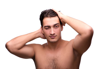 Fototapeta premium Handsome man after shower isolated on white