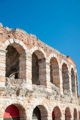 Landmarks of Verona: partial view of the famous amphitheater Arena