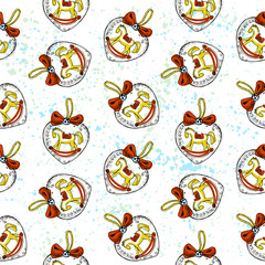 Pattern of vintage hand drawn balls and toys. Christmas and New Year design elements