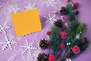 Christmas greeting card with copy space for text. Selective focus.