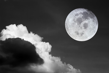Fototapeta na wymiar Full moon with Black and White sky background.Full moon image by NASA.
