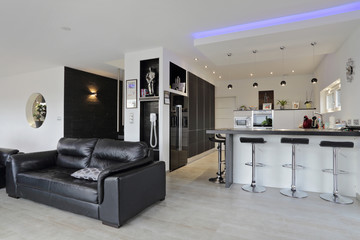 intérieur salon salle à manger cuisine contemporain 