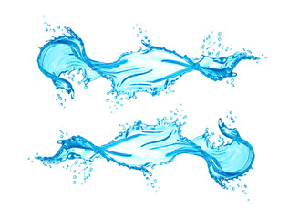 Transparent, blue, beautiful, isolated splash water splash on a