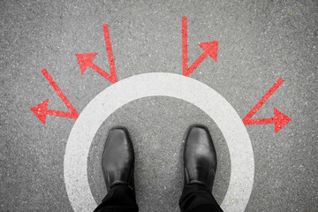 Black shoes standing in safety place as risk management