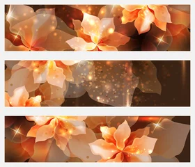 Tuinposter Set of three horizontal banners with beautiful flowers  © blina