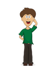 cartoon shy guy smiling standing pose isolated