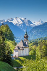 Pilgrimage church of Maria Gern in springtime, Berchtesgadener Land, Bavaria, Germany
