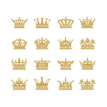 Gold crown icons symbol set vector illustration