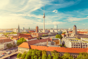 Berlin skyline with retro vintage effect in summer, Germany