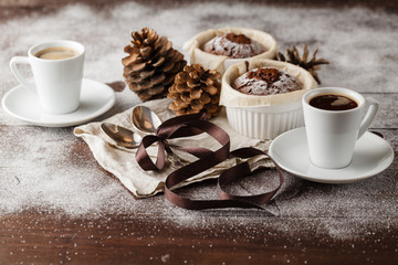Modern pastries cruffins, like croissant and muffin with sugar p