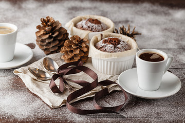 Christmas chocolate muffins on a white background