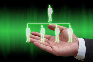 businessman hand with virtual panel of professional officer , hu