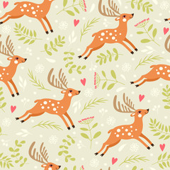 Seamless pattern with a deer. Freehand drawing