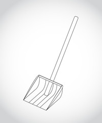 large wide wooden, plastic shovels, snow cleaning in black and white colors, vector illustration