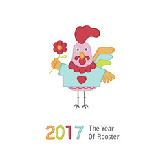 Cute cartoon rooster character illustration. Calendar template for creating a calendar with funny cocks. Symbol of 2017 red rooster Chinese New Year