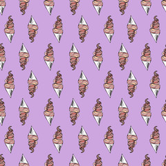 Twisted ice cream cone. Stylized seamless pattern. Vector illustration. Sweet dessert background