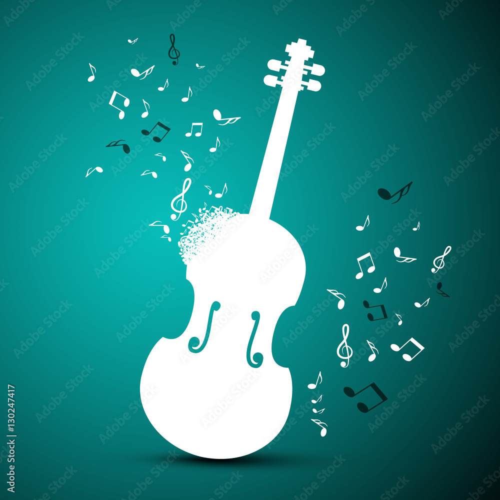 Poster abstract music vector background. violin and notes.