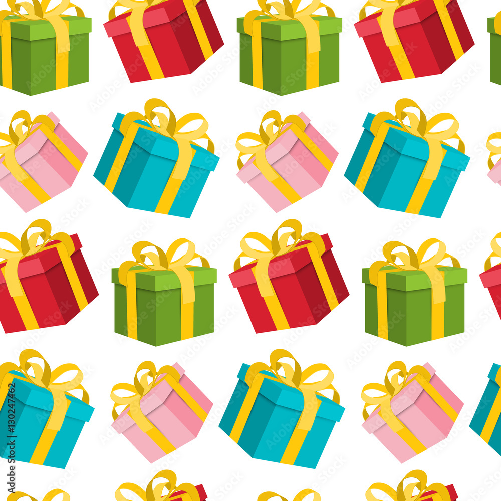 Poster seamless gift boxes background. wrapping paper on present box. retro endless pattern suitable for pr