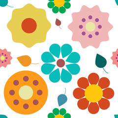 Fototapeta na wymiar Flowers Seamless Pattern. Colorful Vector Retro Plant Background.