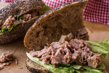Light Tuna Fish Sandwich in a poppy seeds bread.