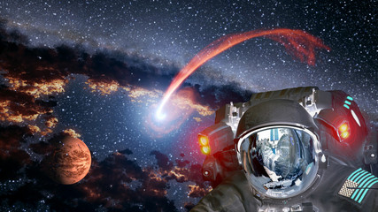 Astronaut planet Mars spaceman helmet ufo space martian alien et extraterrestrial. Elements of this...
