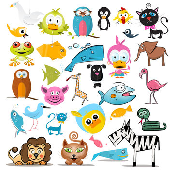 Animals Set. Vector Animal Collection Isolated on White Background.