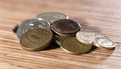 coins on the table. macro