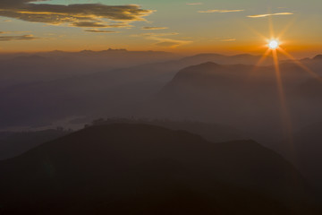 Landscape. Sunrise on the mountain Adam's Peak. Sri Lanka.