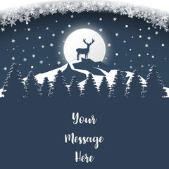 Deer stand on the mountain in winter full moon.