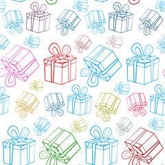 Seamless Gift Boxes Pattern. Vector Present Box Wrapping Paper Background.