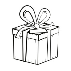 Gift Box. Vector Outline Present Box Illustration.
