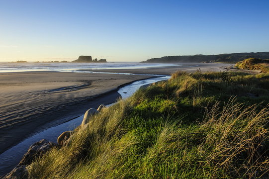Sunset at Cape Foulwind near Westport, West Coast, South Island, New Zealand