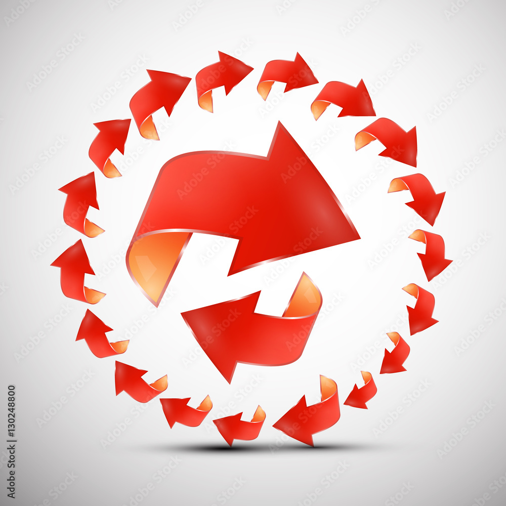 Poster red arrows in circle. vector arrow symbol set.