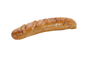 Fried smoked sausage or wurst isolate on white background
