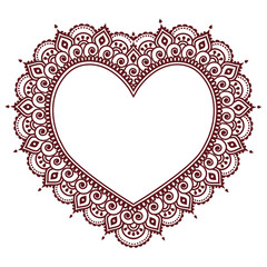Valentine's Day grettings card with heart Mehndi, Indian henna tattoo pattern