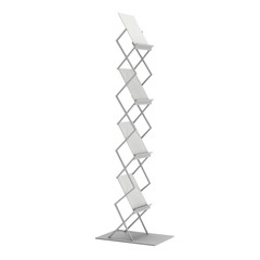 Trade show booth Magazine Rack white and blank. 3d render isolated on white background. High Resolution. Ad template for your design.