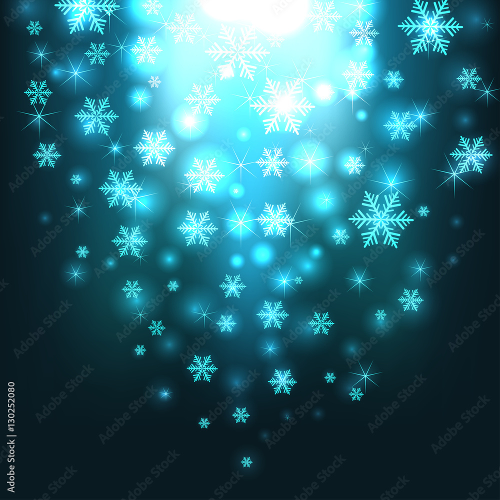 Wall mural abstract blue snowfall burst christmas vector background.