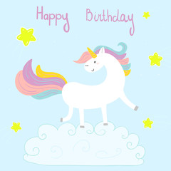 Cute unicorn print for kids. happy birthday card