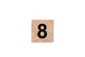 Wooden block Number eigth on white background