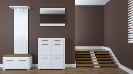 Modern interior of a small apartment. hallway. 3D rendering