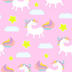 cute unicorn on a pink background, vector pattern