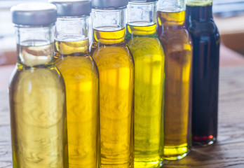 Bottles with different kinds of vegetable oil
