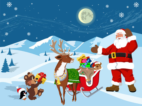 Gifts from Santa Claus. Vector illustration