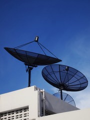 Satellite dish against clear blue sky