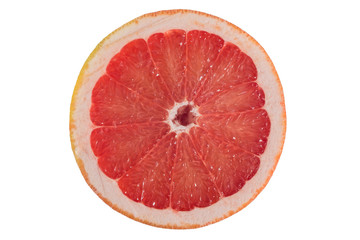 Slice of red grapefruit isolated