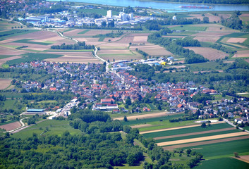 aerial view of the town of Schwarzach and Rheinmuenster area   in Baden Germany