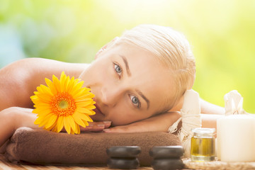 The girl relaxes in the spa salon 