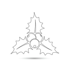 Christmas holly berries icon outline, vector. Simple mistletoe decorative illustration.