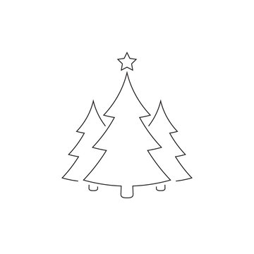 Christmas trees outline icon, vector simple design. Black symbol of fir-tree, isolated on white background.