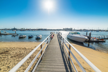 Sun shining over Balboa island